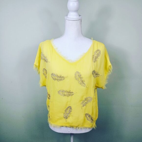 Anthropologie Greylin Feather Motif Blouse. Yellow XS - Picture 1 of 12